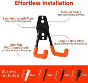 img 3 attached to Heavy Duty Wall Mount Garage Tool Hangers, 12 Pack Utility Organizer Hooks With 2 Extension Cord Straps, Storage Holders For Garden Lawn Tools, Ladders & Bikes (Orange)