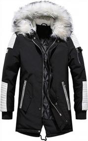 img 2 attached to Men'S Winter Warm Faux Leather Spliced Padded Long Down Alternative Parka Jacket With Fur Hood