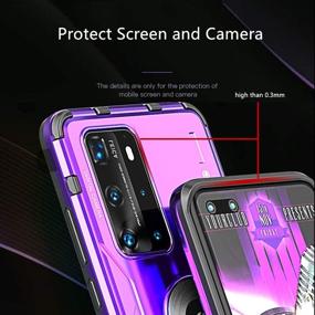 img 2 attached to Jonwelsy Case for Huawei Mate 20 Pro: Red Shockproof Silicone + Aluminum Armor with 360° Rotation Ring Holder & Kickstand. Compatible with Magnetic Car Mount