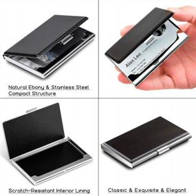 img 3 attached to MaxGear Ebony Wood Business Card Holder For Women & Men, Slim Pocket Case Wallet Holders Name Card, 3.7 X 2.3 X 0.48 Inches Stainless Steel