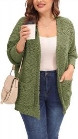 img 4 attached to Yskkt Womens Plus Size Fuzzy Popcorn Cardigan Sweaters Open Front Batwing Sleeve Loose Knit Cloak Outwear With Pockets