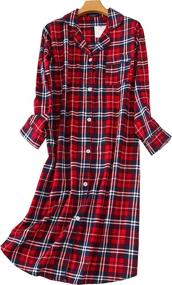 img 4 attached to Хлопковая фланелевая ночная рубашка в клетку для женщин - SY294 Sleepshirt с рукавами 3/4 от PNAEONG