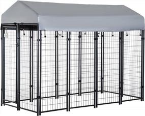 img 4 attached to Pawhut Large Outdoor Dog Kennel With Steel Fence, UV-Resistant Oxford Cloth Roof, And Secure Lock - 8' X 4' X 6'