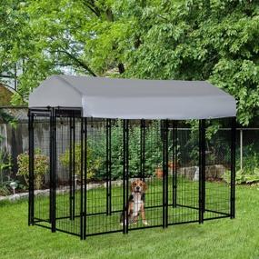 img 3 attached to Pawhut Large Outdoor Dog Kennel With Steel Fence, UV-Resistant Oxford Cloth Roof, And Secure Lock - 8' X 4' X 6'