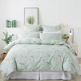 img 4 attached to FADFAY 100% Cotton Teal/Light Green Leaf Printed Duvet Cover - Ultra Soft And Reversible Floral Branches Pattern - Full Size Bedding With Zipper Closure And Easy Care - 3 Piece Set