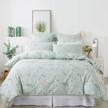 fadfay 100% cotton teal/light green leaf printed duvet cover - ultra soft and reversible floral branches pattern - full size bedding with zipper closure and easy care - 3 piece set logo