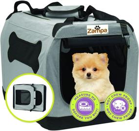 img 4 attached to Zampa Portable Dog Carrier Crate for Small Dogs 24”x16.6”x16.5”, Collapsible Pet Travel Crate, Foldable Puppy Crate for Car, Outdoor & Indoor + Carrying Case