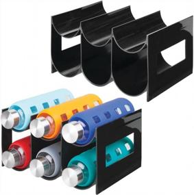 img 4 attached to MDesign Lumiere Collection 2-Pack Black Free-Standing Bottle Organizer Rack For Kitchen, Cabinet, Pantry, Fridge, And Freezer Storage - Holds Water Bottles And Wine