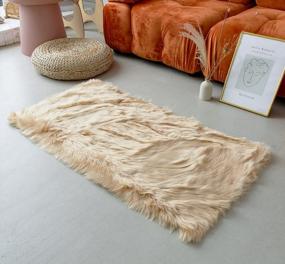 img 4 attached to Soft Faux Rectangle Area Rug For Indoor Use - Ideal As Chair Cover, Seat, Bedroom Floor, Sofa, Or Living Room Accessory - Measures 2.2 X 4 Feet In Khaki Color