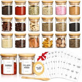 img 4 attached to 20 Pack 2.5Oz GMISUN Glass Spice Jars With Bamboo Lids, Labels & Airtight Seals - Small Empty Round Food Containers For Kitchen Storage & Organization.