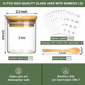 img 3 attached to 20 упаковок 2,5 унции GMISUN стеклянных банок для специй с бамбуковыми крышками, этикетками и герметичными уплотнениями - маленькие пустые круглые пищевые контейнеры для хранения и организации кухни.
