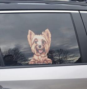 img 1 attached to Smiling Yorkie Dog Ride-Along Perforated Window Decal Sticker With Paws For Rear Side Window Attachment