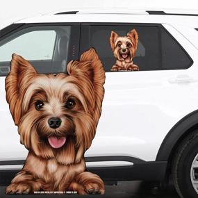 img 4 attached to Smiling Yorkie Dog Ride-Along Perforated Window Decal Sticker With Paws For Rear Side Window Attachment