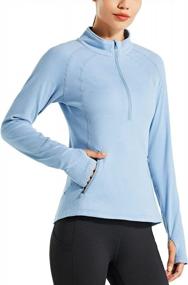 img 4 attached to Женский флисовый пуловер для бега, терморубашка с длинным рукавом и молнией до половины, зимнее снаряжение для упражнений от Willit