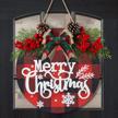 merry christmas welcome sign with red plaid wreath for front door - wooden hanging welcome sign for farmhouse porch indoor outdoor christmas decor by khoyime logo