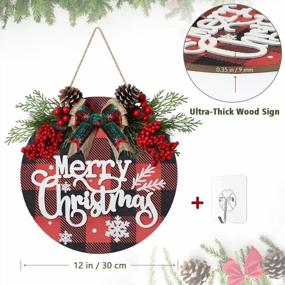 img 2 attached to Merry Christmas Welcome Sign With Red Plaid Wreath For Front Door - Wooden Hanging Welcome Sign For Farmhouse Porch Indoor Outdoor Christmas Decor By KHOYIME