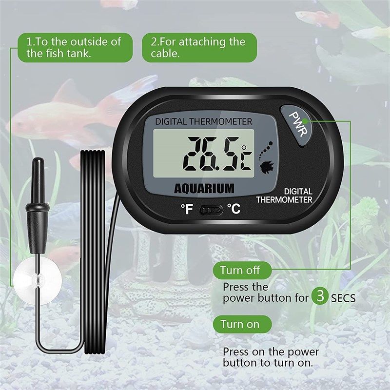  Qooltek Digital LCD Thermometer Temperature Gauge Aquarium  Thermometer with Probe for Vehicle Reptile Terrarium Fish Tank  Refrigerator(Fahrenheit) : Pet Supplies