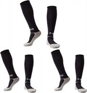 score big with these 5-pack kids soccer socks: knee high tube socks with towel bottom and pressure design for optimal performance (4-13 years little kid/big kid) logo