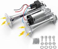 🔊 super loud 150db car truck train horns kit with compressor - dual trumpet, silver - fits any 12v cars, trucks, trains, lorries, boats логотип