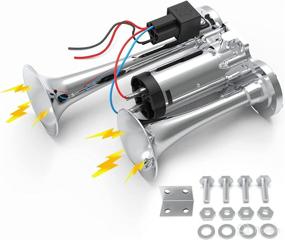 img 4 attached to 🔊 Super Loud 150DB Car Truck Train Horns Kit with Compressor - Dual Trumpet, Silver - Fits Any 12V Cars, Trucks, Trains, Lorries, Boats