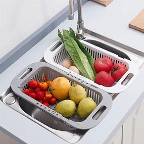 img 3 attached to Retractable Expandable Kitchen Sink Drain Basket Rack Storage For Bowls, Vegetables - Adjustable Length White