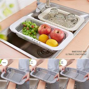 img 2 attached to Retractable Expandable Kitchen Sink Drain Basket Rack Storage For Bowls, Vegetables - Adjustable Length White