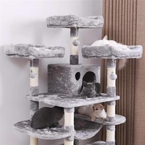 img 2 attached to Bewishome Light Grey Cat Tree Condo With Multiple Perches, Houses, Hammock, And Sisal Scratching Posts - Large Kitty Tower Furniture And Activity Center For Kitten Play And Lounging (Model MMJ03G)
