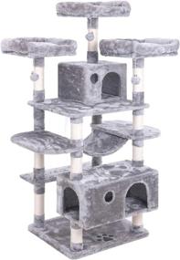 img 4 attached to Bewishome Light Grey Cat Tree Condo With Multiple Perches, Houses, Hammock, And Sisal Scratching Posts - Large Kitty Tower Furniture And Activity Center For Kitten Play And Lounging (Model MMJ03G)