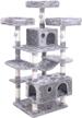 bewishome light grey cat tree condo with multiple perches, houses, hammock, and sisal scratching posts - large kitty tower furniture and activity center for kitten play and lounging (model mmj03g) logo