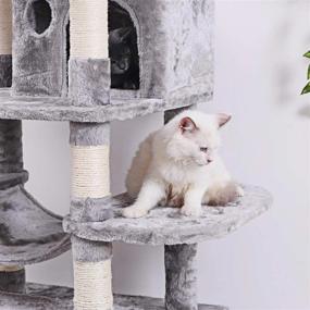 img 1 attached to Бьюишом Светло-серая кошачья площадка с несколькими площадками, домиками, гамаком и обивкой из сизаля - большая кошачья башня для игр и отдыха котенка (модель MMJ03G)