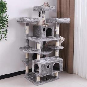 img 3 attached to Bewishome Light Grey Cat Tree Condo With Multiple Perches, Houses, Hammock, And Sisal Scratching Posts - Large Kitty Tower Furniture And Activity Center For Kitten Play And Lounging (Model MMJ03G)