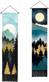 img 2 attached to AWAYTR Long Mountain Tapestry Wall Hanging - 2PCS Green Mountain Forest Sunset Starry Night Sky Nature Landscape Tapestries for Bedroom
