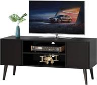 mid-century modern tv stand and entertainment center for living room - fits tvs up to 50 inches, with shelves and doors for storage, in sleek black design logo