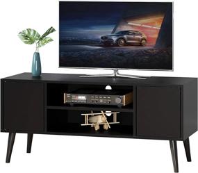 img 4 attached to Mid-Century Modern TV Stand And Entertainment Center For Living Room - Fits TVs Up To 50 Inches, With Shelves And Doors For Storage, In Sleek Black Design