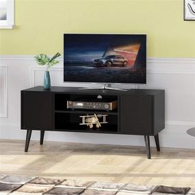 img 3 attached to Mid-Century Modern TV Stand And Entertainment Center For Living Room - Fits TVs Up To 50 Inches, With Shelves And Doors For Storage, In Sleek Black Design