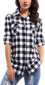 img 4 attached to Women'S Plaid Flannel Button Down Shirt - Long Sleeve Christmas & Fall Jacket By OCHENTA