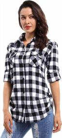 img 3 attached to Women'S Plaid Flannel Button Down Shirt - Long Sleeve Christmas & Fall Jacket By OCHENTA