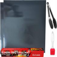bbq grill mats (set of 2) non-stick, heavy duty, reusable & easy to clean grilling accessories - 19.6x15 inch with extra tongs & oil brush for outdoor barbecue baking & oven use. logo