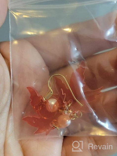 img 1 attached to FUTIMELY Red Maple Leaf Earrings,Christmas Earrings For Women'S Girls,Thanksgiving Jewelry,Long Tassels Pearl Drop Dangle Earrings review by Kristine Black