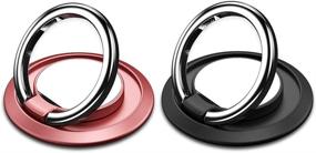 img 4 attached to Convenient and Secure Cell Phone Ring Holder Stand, 360° Rotation for Magnet Mount - Phone Ring 2 Pack (Black & Rose Gold)