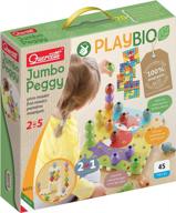 45 piece quercetti playbio jumbo peggy stacking toy set for kids ages 2 - 5 years, with 36 natural color pegs and 9 interlocking plates, multicolor logo