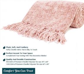 img 1 attached to Soft Chenille Throw Blanket With Fringe Tassels For Cozy Sofa Or Bedding – Lightweight, Silky Smooth Texture – Decorative Blush Pink Knitted Throw – Measures 50 X 60 Inches