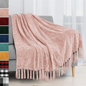 img 4 attached to Soft Chenille Throw Blanket With Fringe Tassels For Cozy Sofa Or Bedding – Lightweight, Silky Smooth Texture – Decorative Blush Pink Knitted Throw – Measures 50 X 60 Inches