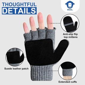 img 3 attached to Warmth And Versatility: Men'S Convertible Fingerless Mittens With Fleece Thermal Lining And Knit Mitts For Winter