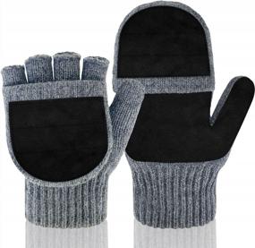 img 4 attached to Warmth And Versatility: Men'S Convertible Fingerless Mittens With Fleece Thermal Lining And Knit Mitts For Winter