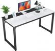 foxemart 47 inch computer table sturdy office desk, modern pc laptop 47” writing study gaming desk for home office workstation, white and black 3 logo