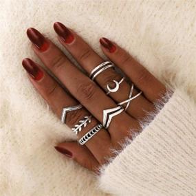 img 3 attached to Vintage Starry Sky Knuckle Ring Set For Women: 7-19Pcs Of Silver Moon Stackable Midi Rings