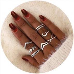 img 4 attached to Vintage Starry Sky Knuckle Ring Set For Women: 7-19Pcs Of Silver Moon Stackable Midi Rings