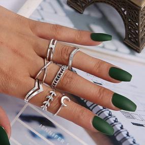 img 1 attached to Vintage Starry Sky Knuckle Ring Set For Women: 7-19Pcs Of Silver Moon Stackable Midi Rings