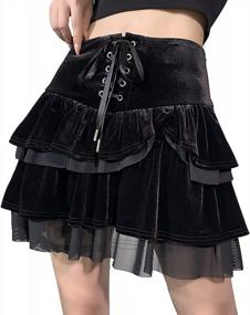 img 1 attached to Punk Cross Print Dark Mini Skirts Chain Belt Black Uniform Pleated Skirt Women